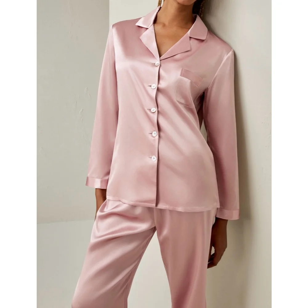 Lilysilk Women's Pink 22 Momme Mulberry Silk Pajamas Set Full Length - XL - Picture 14 of 17